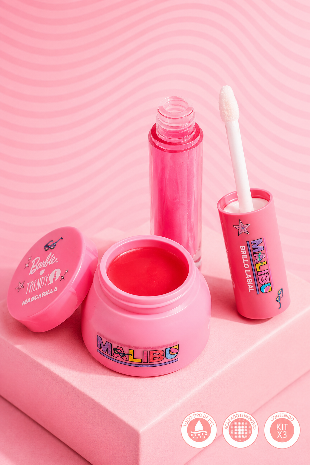 Kit Gloss+Mascarilla Labios Malibú Barbie Trendy