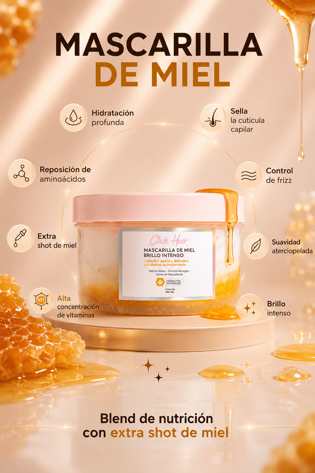 Mascarilla De Miel Brillo Intenso Click Hair